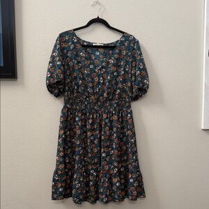 Inspired Hearts Floral Mini Dress - Dark Teal and Orange